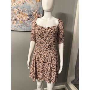 Babydoll/Milkmaid Reformation Quin Cheetah Print Tie Sleeve Minidress 12 Cottage